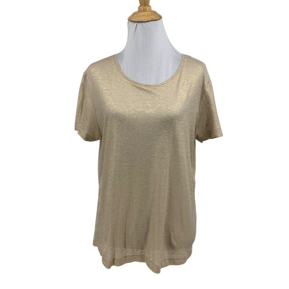 Seen Worn Kept T Shirt Womens 6 Gold Metallic Linen Blend Short Sleeve Crew Neck